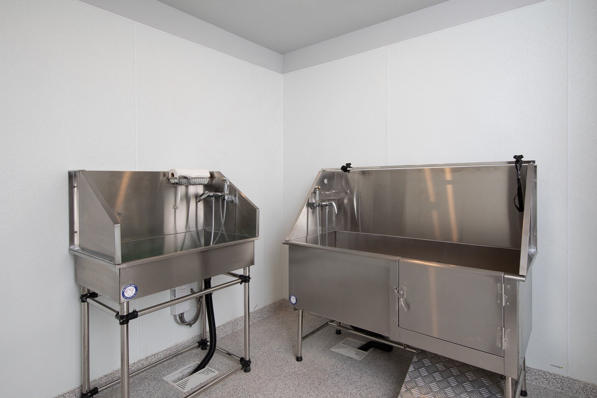 an indoor dog wash station at a senior apartment community
